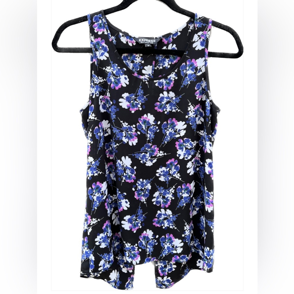 Express Black and Purple Floral Split Back Tank (s)